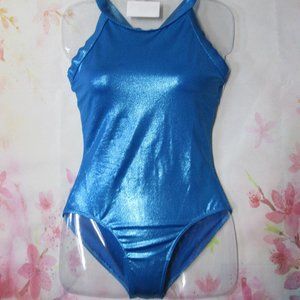 New Leotard Size SA Women's Gymnastics Dance Balera Cross Back Turquoise Foil